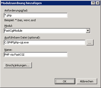 Modulzuordnung von PHP in IIS