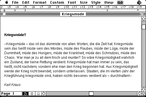 Screenshot von WriteNow: zeigt einen Text an